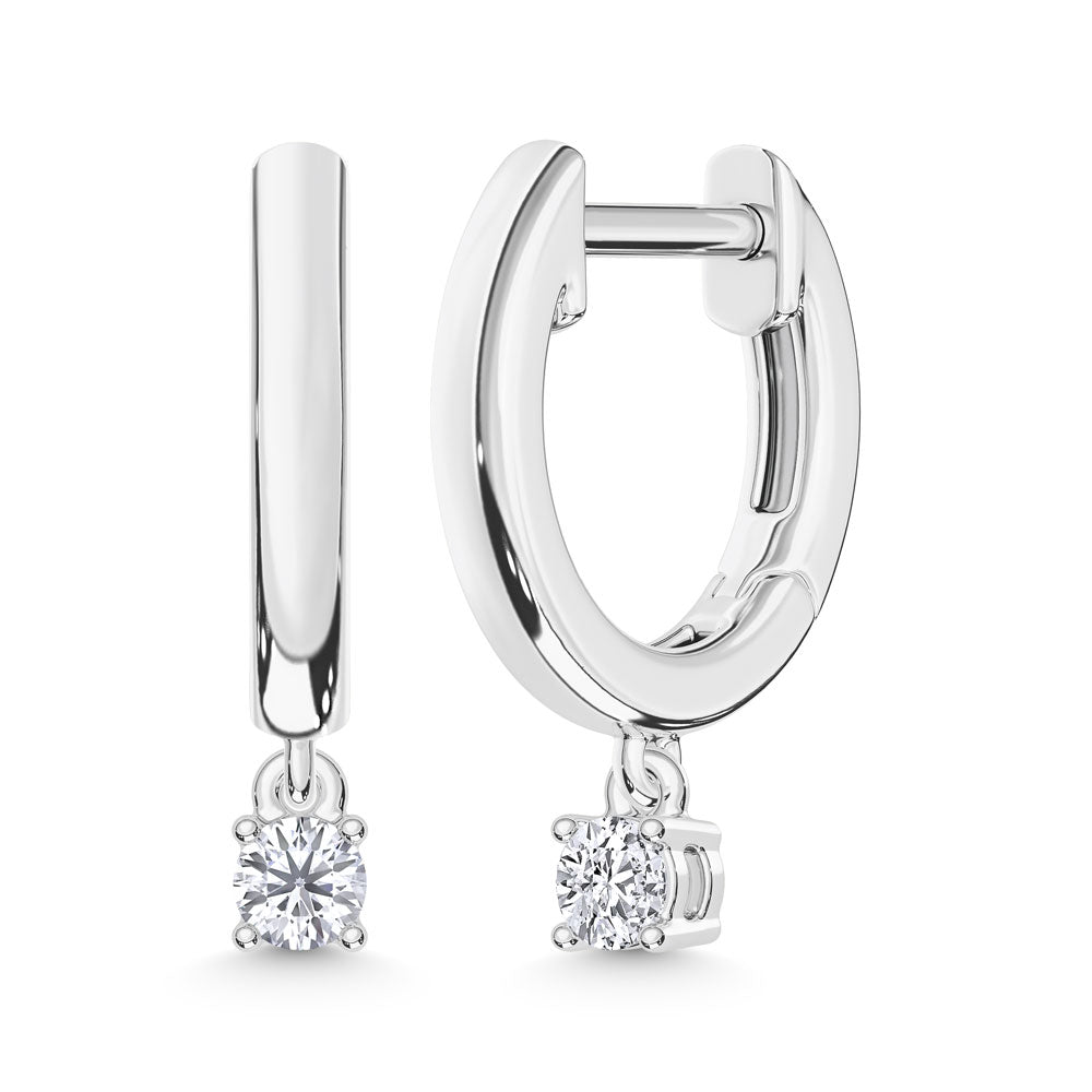 14K White Gold Lab Grown Diamond 1/6 Ct.Tw.Hoop Earrings