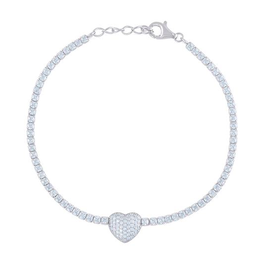 925 Sterling Silver Cz Bracelet 7"+0.5"