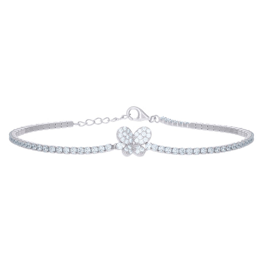 925 Sterling Silver Cz Bracelet 7"+1"