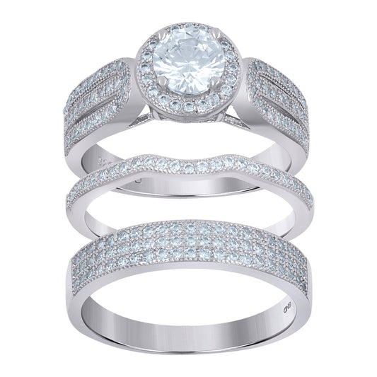 925 Sterling Silver Cz Trio Ring S6