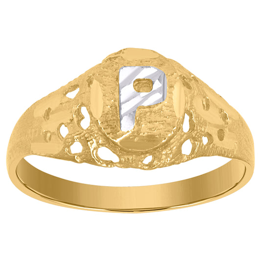10Kt Gold Initial "P" Letter Ring