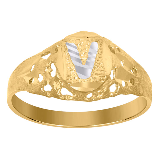 10Kt Gold Initial "V" Letter Ring
