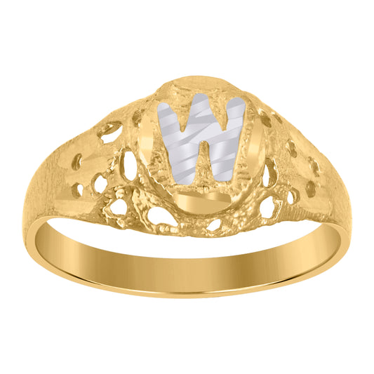 10Kt Gold Initial "W" Letter Ring