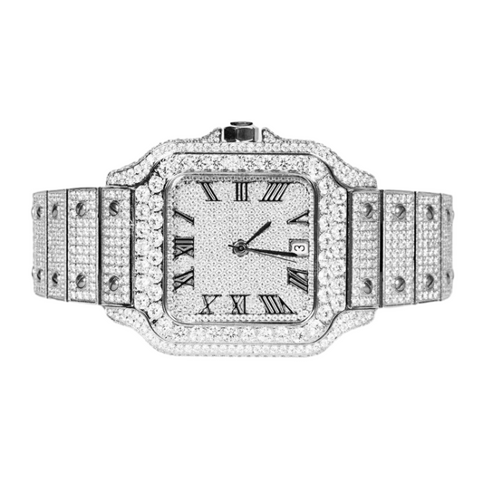 Men'S Stainless Steel White Steel Cz Automatic Watch