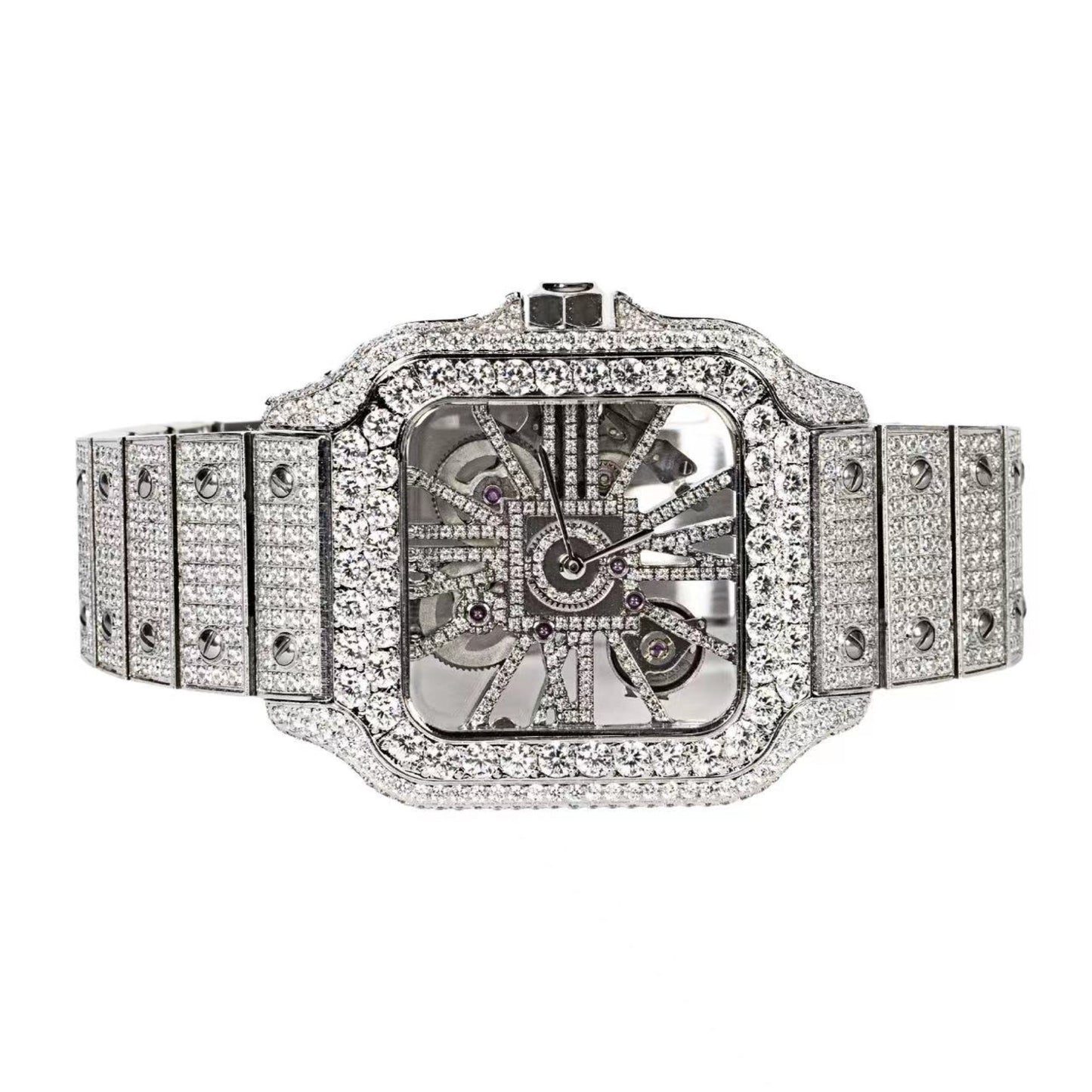 Stainless Steel CZ White Tone Automatic Mens Watch