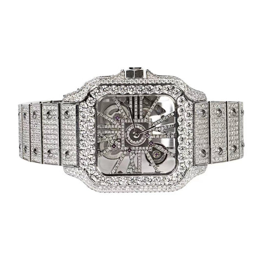 Stainless Steel CZ White Tone Automatic Mens Watch