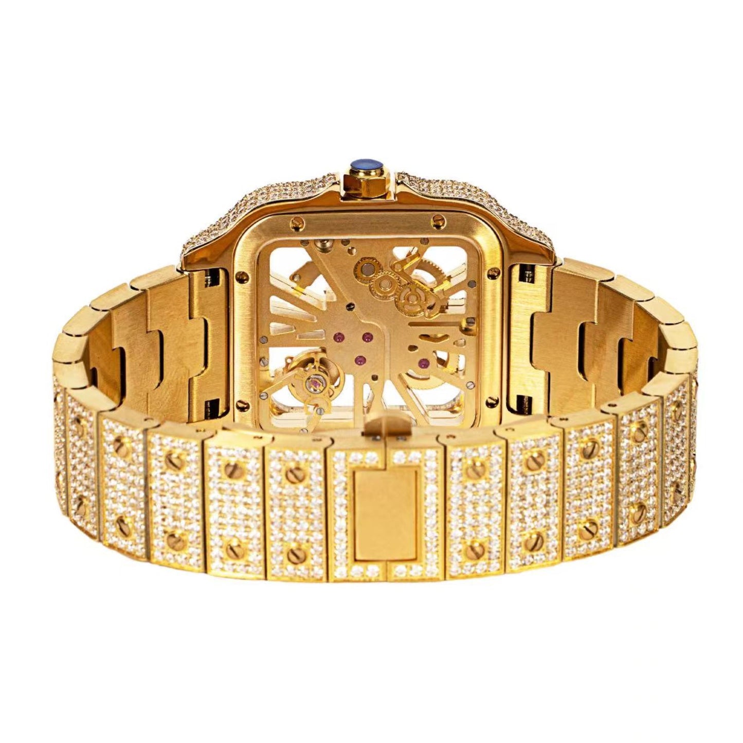 Stainless Steel CZ Yellow Tone Mens Automatic Watch