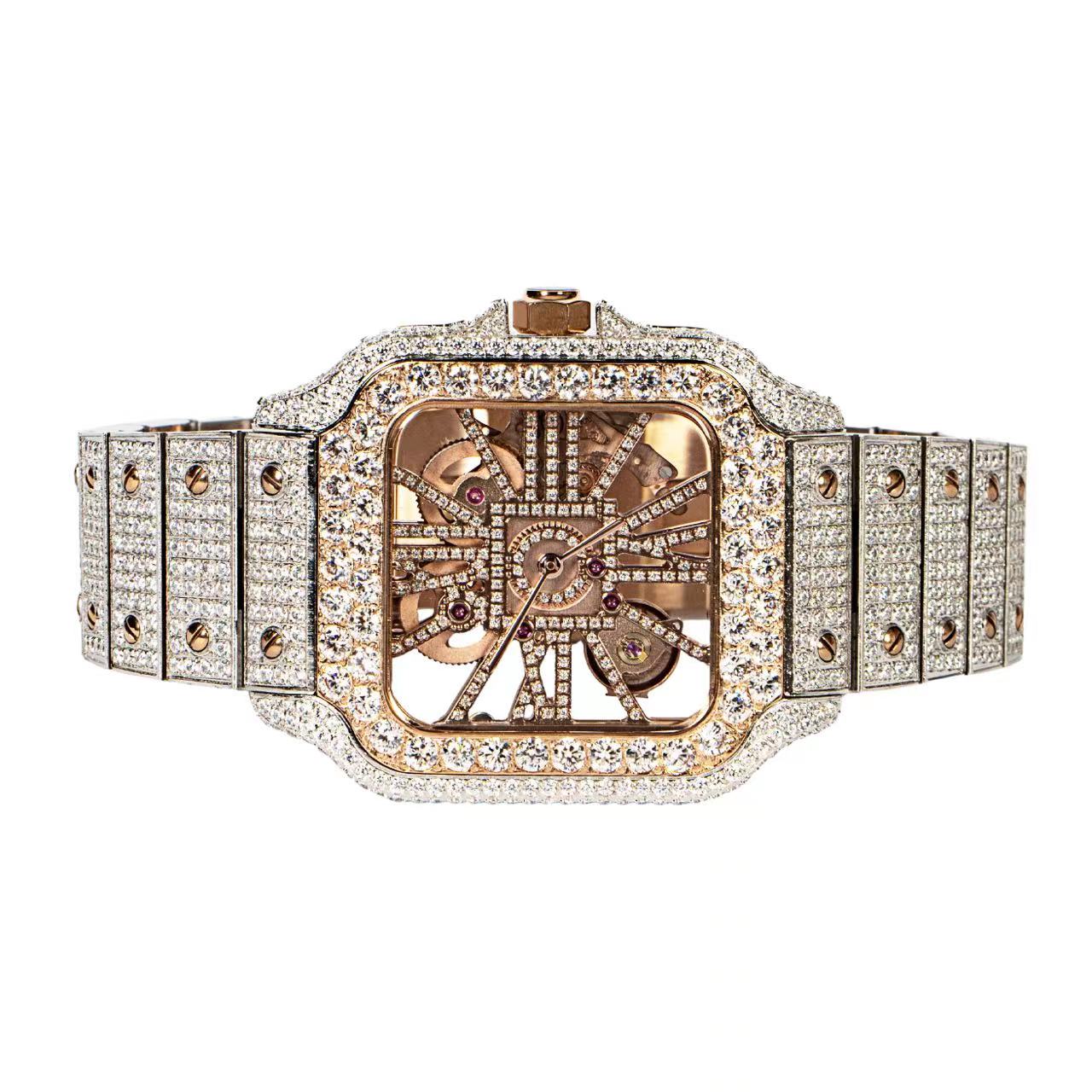 Stainless Steel CZ Rose Two Tone Automatic Mens Watch