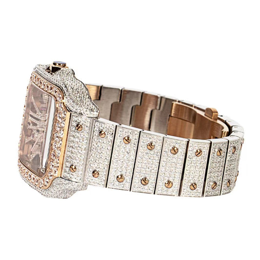 Stainless Steel CZ Rose Two Tone Automatic Mens Watch