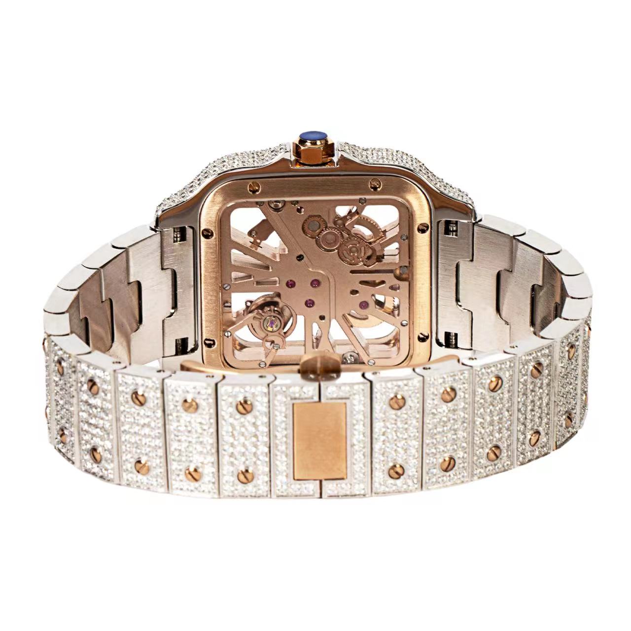 Stainless Steel CZ Rose Two Tone Automatic Mens Watch