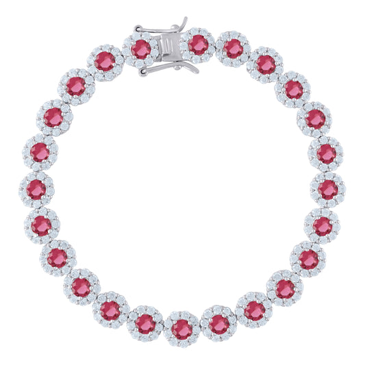 925 Sterling Silver Cz Flower Bracelet 7"