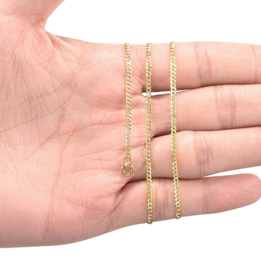 10kt Two-tone Gold Hollow Pave Cuban Chain 2.2mm 7 To 26 Inches