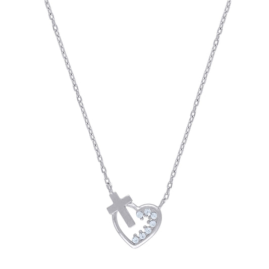 925 Sterling Silver Cz Necklace 16"+2"