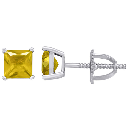 925 Silver 5mm Cz Square Screwback Earrings - Yell