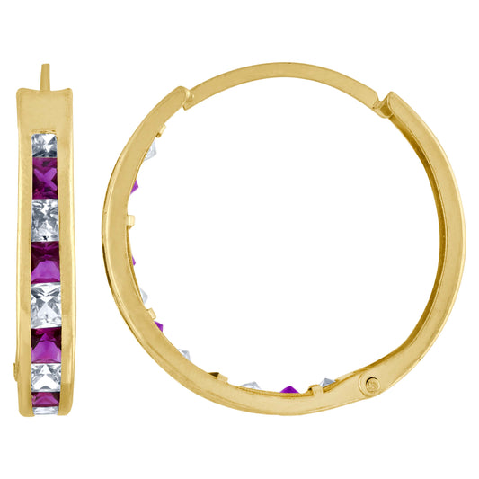 10Kt Gold Cz Hoop Earrings