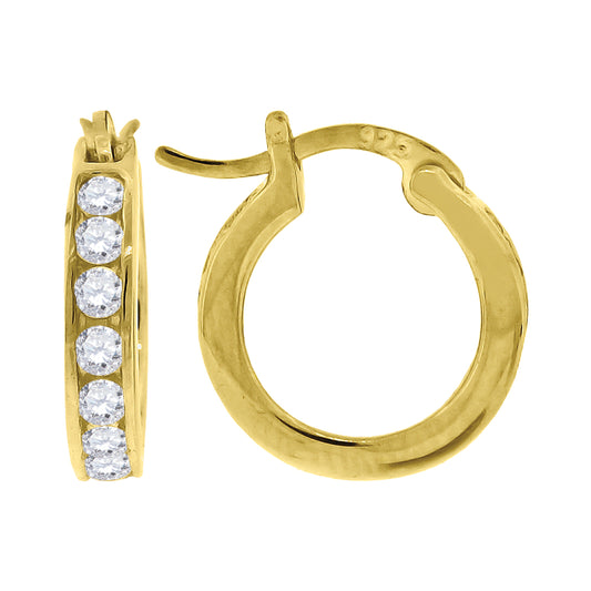 925 Silver 12mm Cz Hoop Earrings