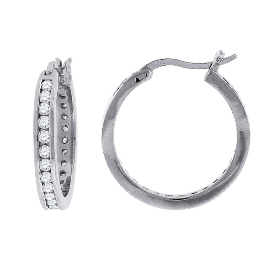 925 Silver 21mm Cz Hoop Earrings