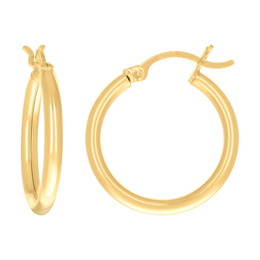14Kt Gold 2mm-15 Plain Hoop Earrings