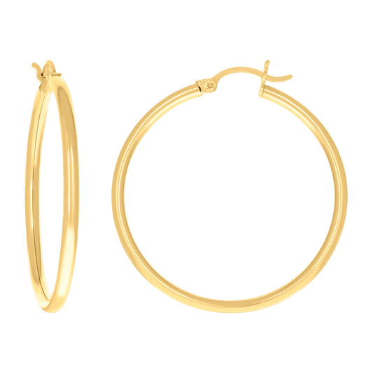 14Kt Gold 2mm-35 Plain Hoop Earrings