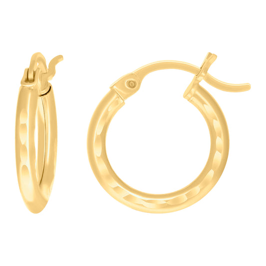 14Kt Gold D/C Hoop Earrings 2mm-12