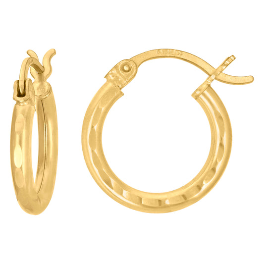 14Kt Gold D/C Hoop Earrings 2mm-15