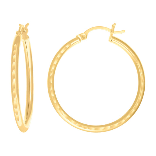 14Kt Gold D/C Hoop Earrings 2mm-35