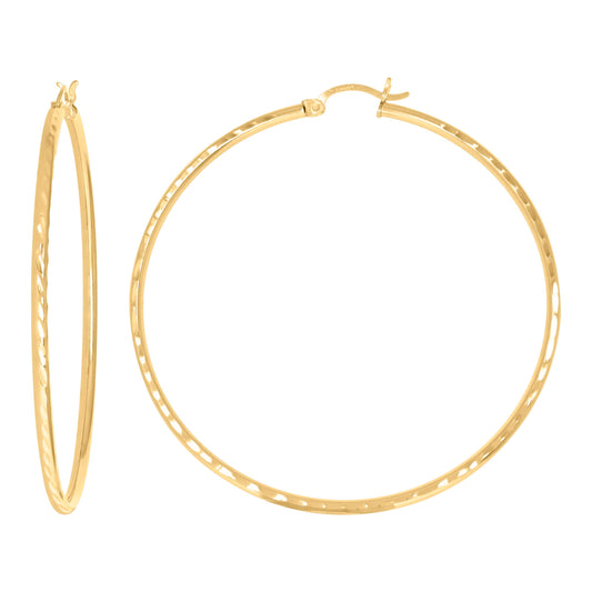14Kt Gold D/C Hoop Earrings 2mm-60
