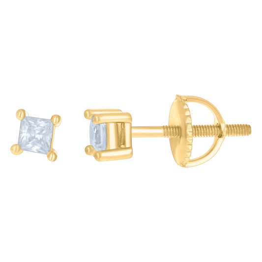 925 Silver 3mm Cz Square Screwback Earrings