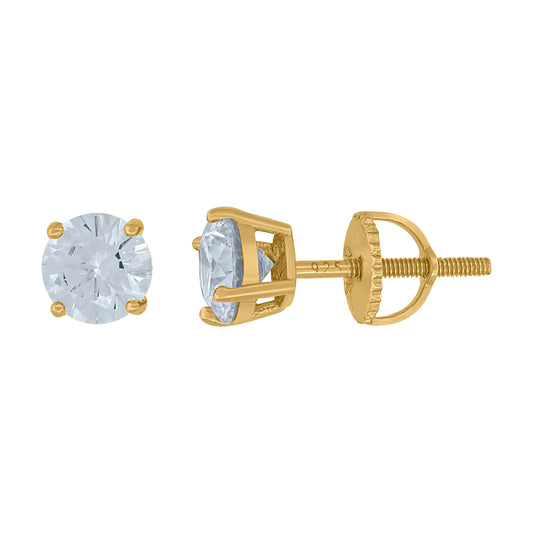 925 Silver 6mm Cz Round Screwback Earrings