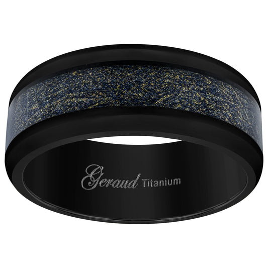 Titanium Black Mens Meteorite Inlay Comfort Fit Wedding Band 8mm Sizes 8 - 13