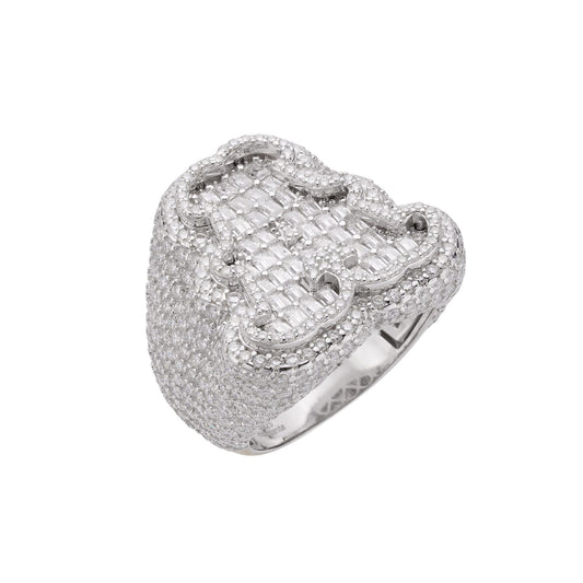 Sterling Silver Round Baguette Moissanite Albhabet A letter Initial SZ 10 Mens Ring RP 7-5/8 Cttw