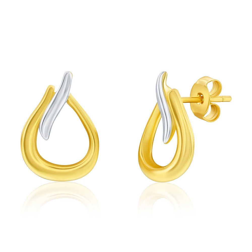 Sterling Silver, Polished Pearshaped Earrings - Two-Tone