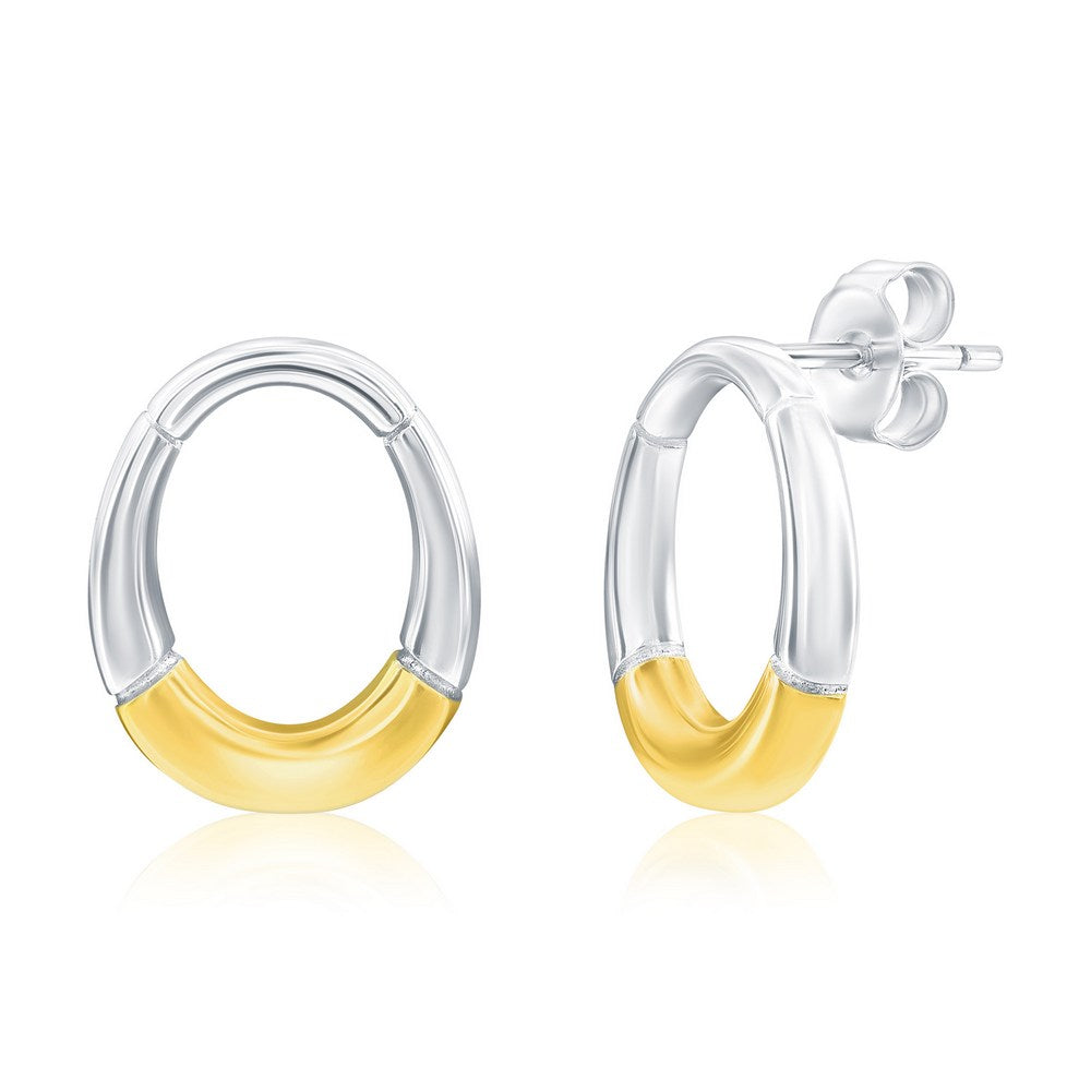 Sterling Silver, Polished Oval Earrings - Two-Tone