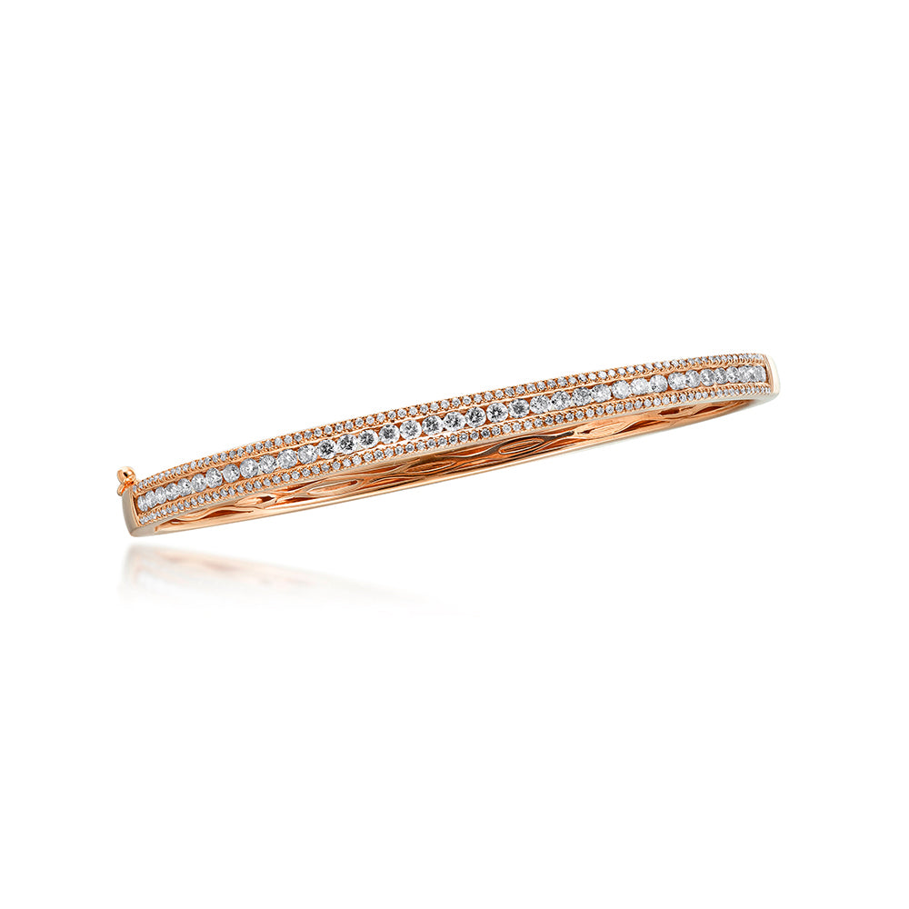 14KR 1.35CTW DIAMOND 3 ROW OPEN HINGE BANGLE