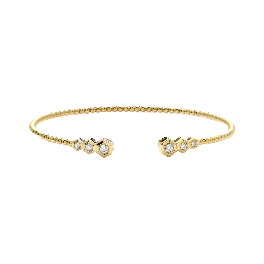 14KY 0.25CTW DIAMOND BEAD CUFF BANGLE