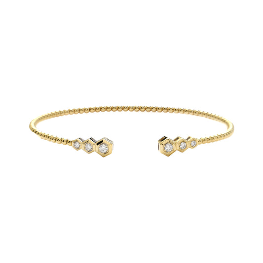 14KY 0.25CTW DIAMOND BEAD CUFF BANGLE