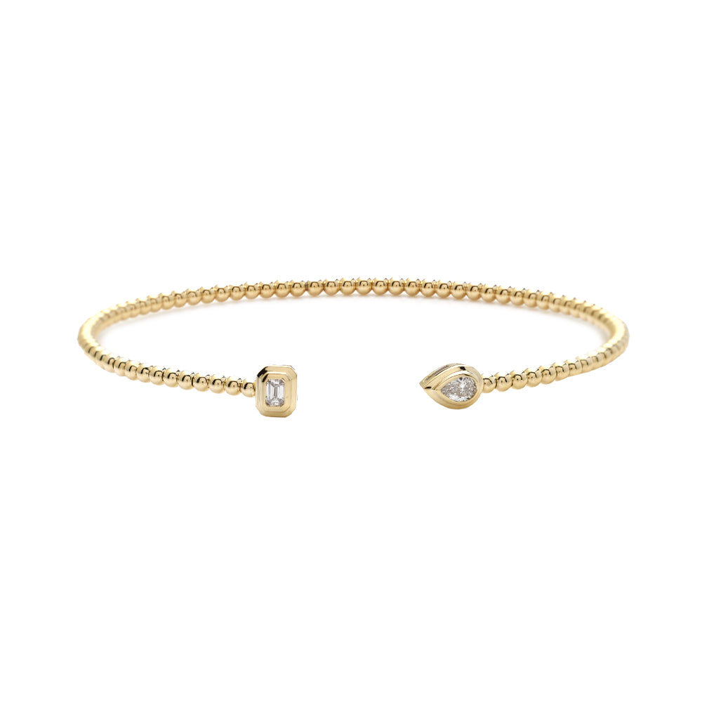 14KY 0.21CTW DIAMOND BEAD CUFF BANGLE