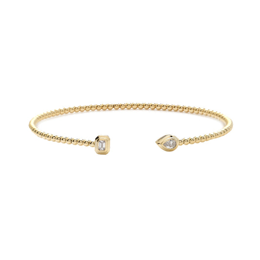 14KY 0.21CTW DIAMOND BEAD CUFF BANGLE