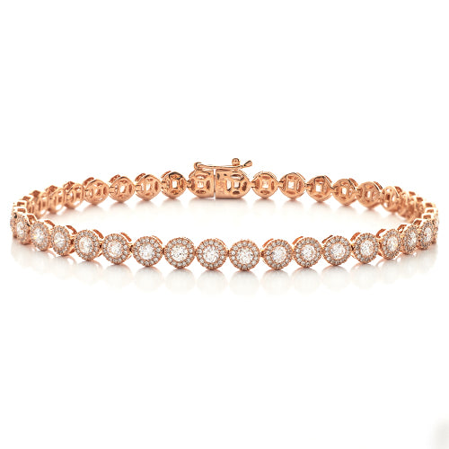 14KR 4.05CTW DIAMOND ROUND FLUER CLUSTER BRACELET