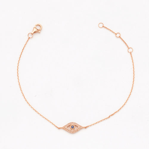 14KR 0.15CTW DIAMOND AND BLUE SAPPHIRE EVIL EYE