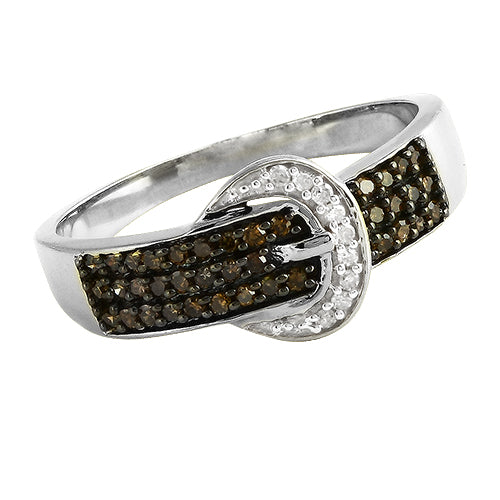 10KW 0.25CTW CHAMPAGNE DIAMOND BUCKLE RING