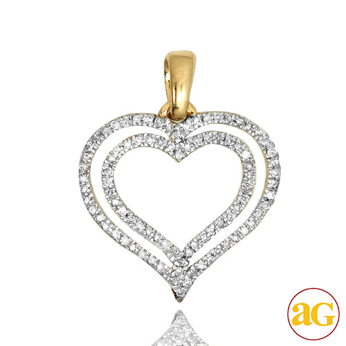 14KY 0.20CTW DIAMOND DOUBLE HEART PENDANT