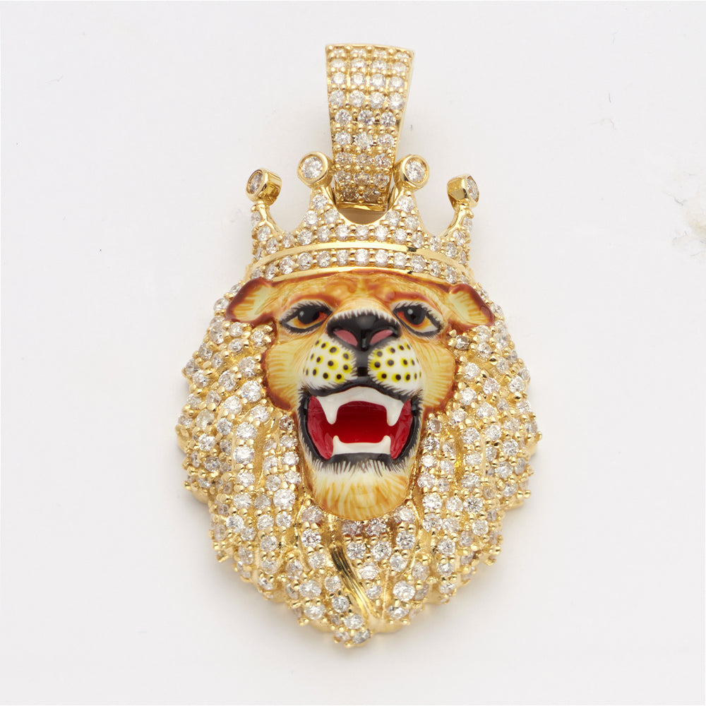 10KY 3.00CTW DIAMOND LION HEAD WITH CROWN