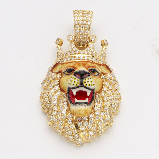 10KY 3.00CTW DIAMOND LION HEAD WITH CROWN