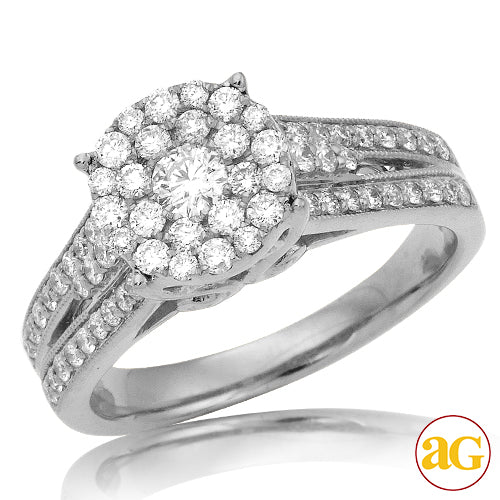14KW 0.85CTW LUNA CLUSTER DIAMOND RING - SPLIT SHA