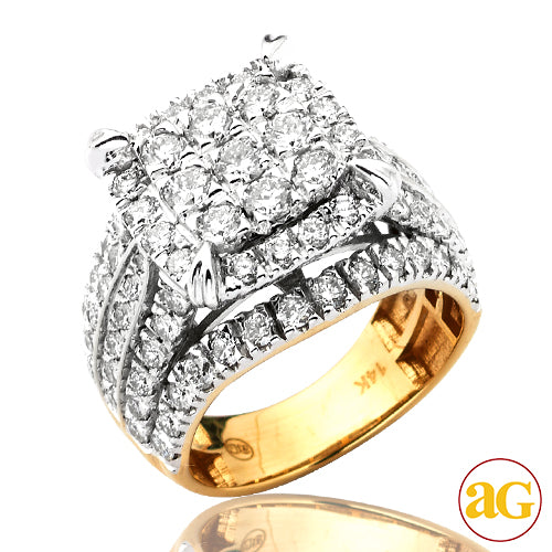 14KY 3.10CTW DIAMOND SQUARE CLUSTER RING - 4 PRONG