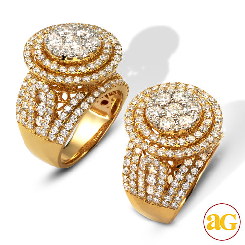 14KY 5.00CTW DIAMOND ROUND CLUSTER RING WITH