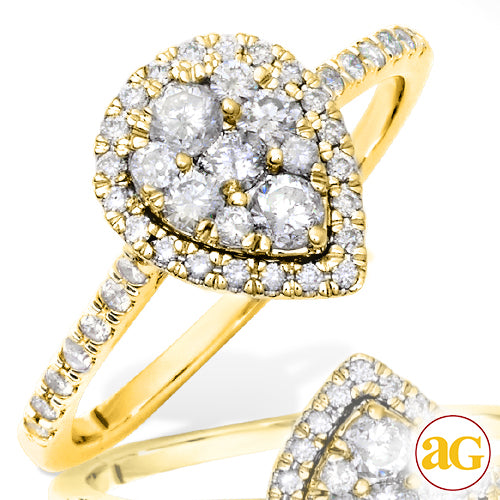 14KY 0.60CTW DIAMOND PEAR CLUSTER RING WITH HALO