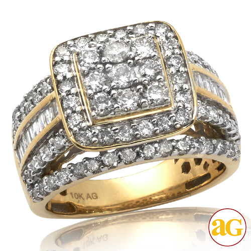 10KY 2.00CTW DIAMOND SQUARE CLUSTER RING WITH