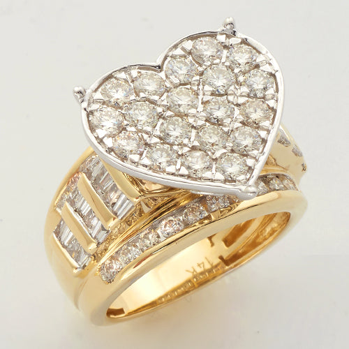 14KY+W 3.35CTW DIAMOND HEART CLUSTER RING